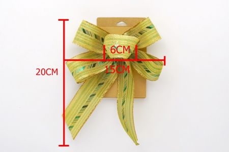 Metallic Gold Green Diagonal Stripe 5 Loops 2 short tail Ribbon Bow_BW637-K1414G-3